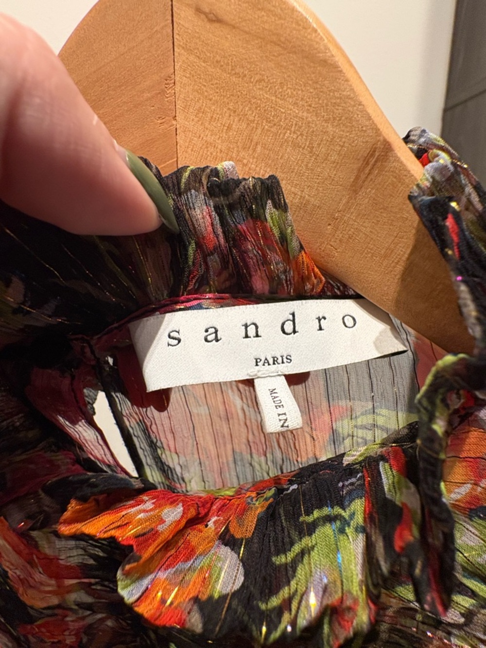 Sandro Black Sheer Floral Ruffled Neck Blouse - Picture 2 of 6